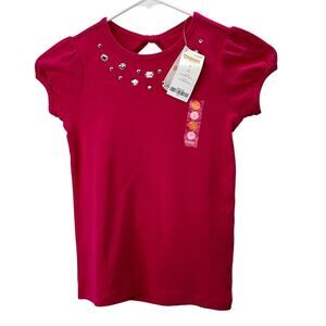 Gymboree Island Lily Gem Tee Top 7 Pink Puff Sleeve Rhinestone Keyhole Back NWT